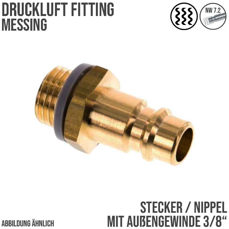 3/8" Druckluft Stecker Nippel Einsteck Anschluss Messing NW 7,2 mit Innengewinde AG - PN 35 bar