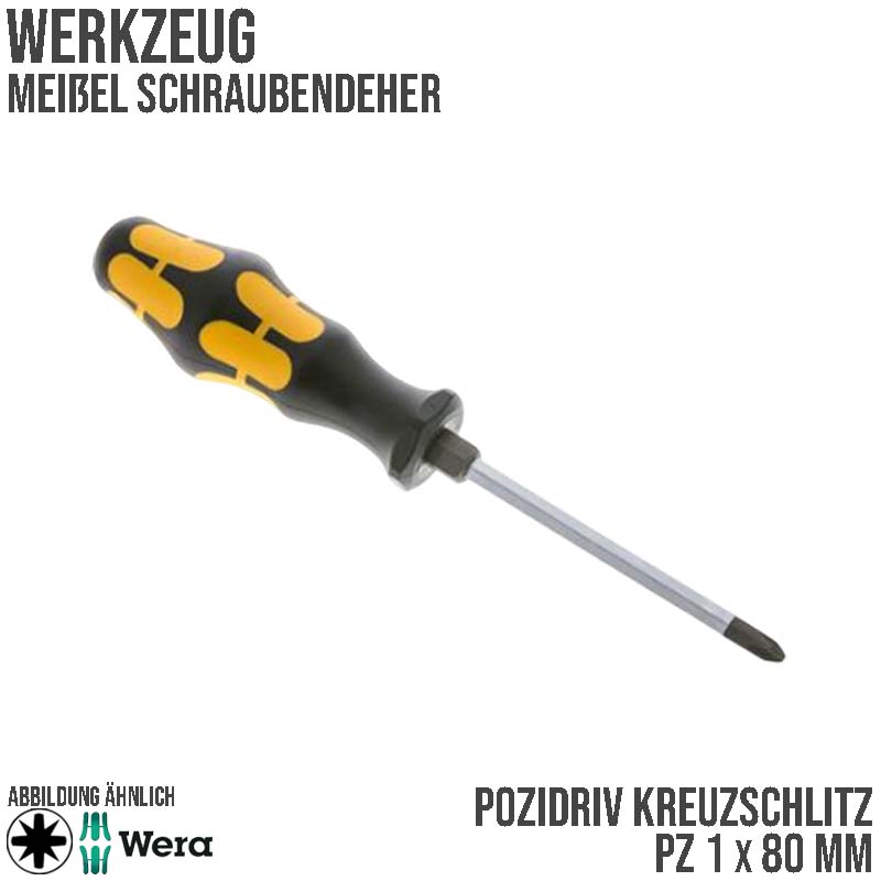 PZ 1 x 80 mm Pozidriv Kreuz Schlitz Schrauben Meißel Dreher Zieher - Wera  Kraftform Plus 900