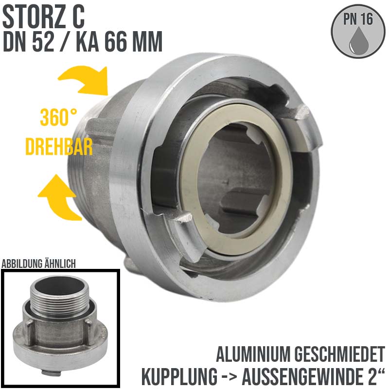STORZ C DN 52 KA 66 Kupplung drehbares Außengewinde AG 2" Saug Bau Feuerwehr Schlauch Aluminium - PN 16 bar