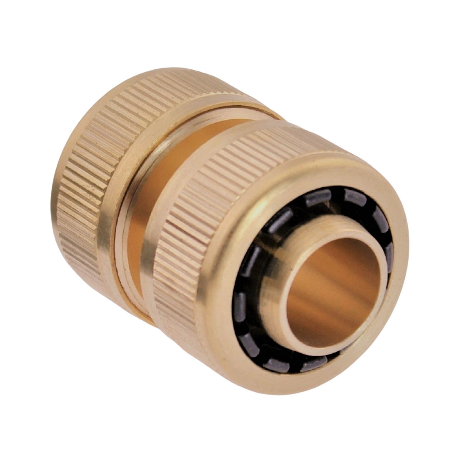 3/4" Schlauchstück Kupplung Click-System Quick Connect mit Wasser-Stop Messing (Gardena kompatibel)