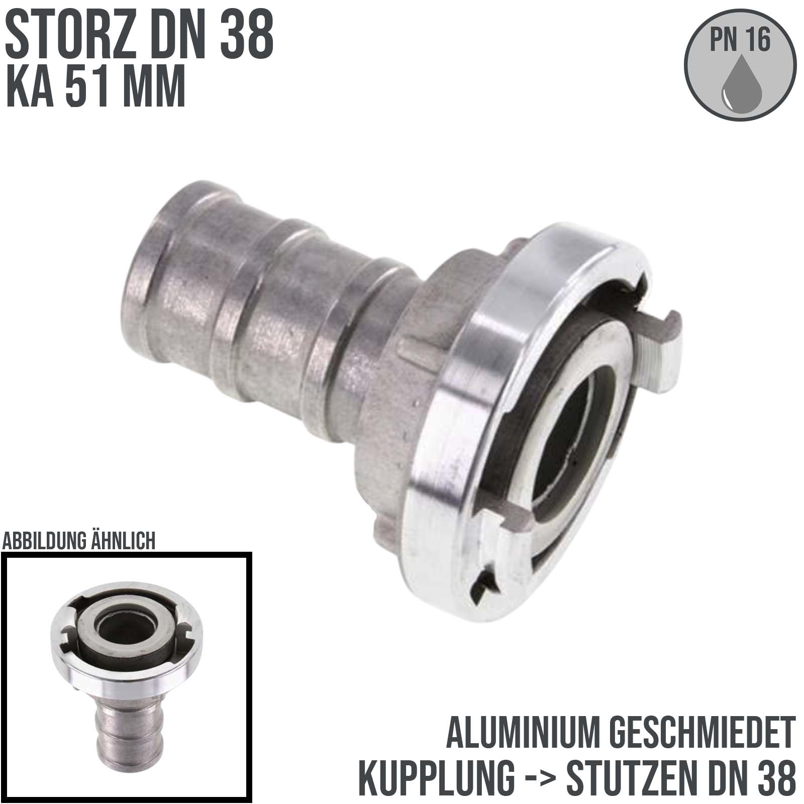 STORZ DN 38 KA 51 Saug Druck Kupplung -> Stutzen Tülle 38 mm Bau Feuerwehr Schlauch Aluminium - PN 16 bar