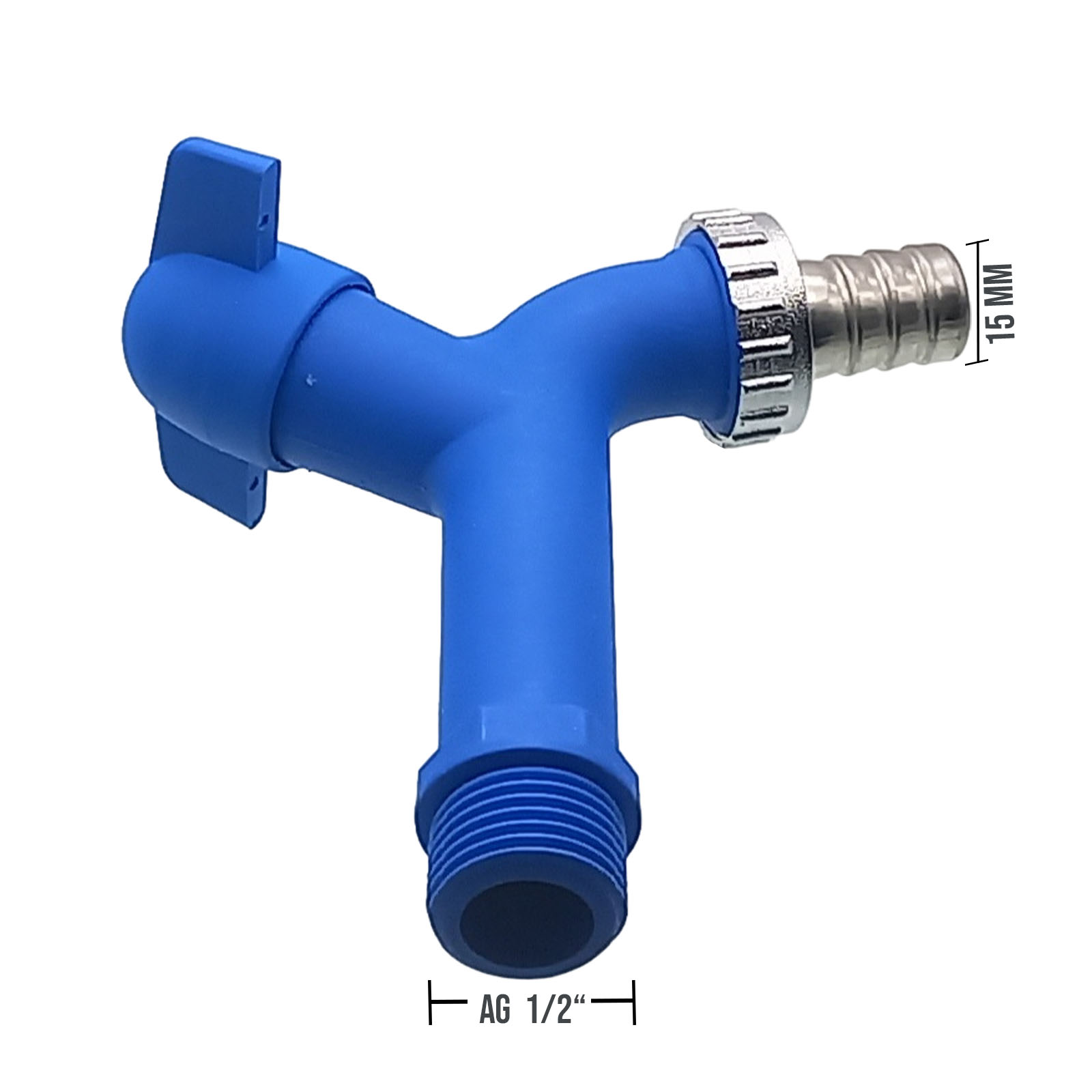 1/2" AG Kunstoff (PA 6) Auslauf Ventil Wasser Hahn Tülle 15 mm KTW - blau