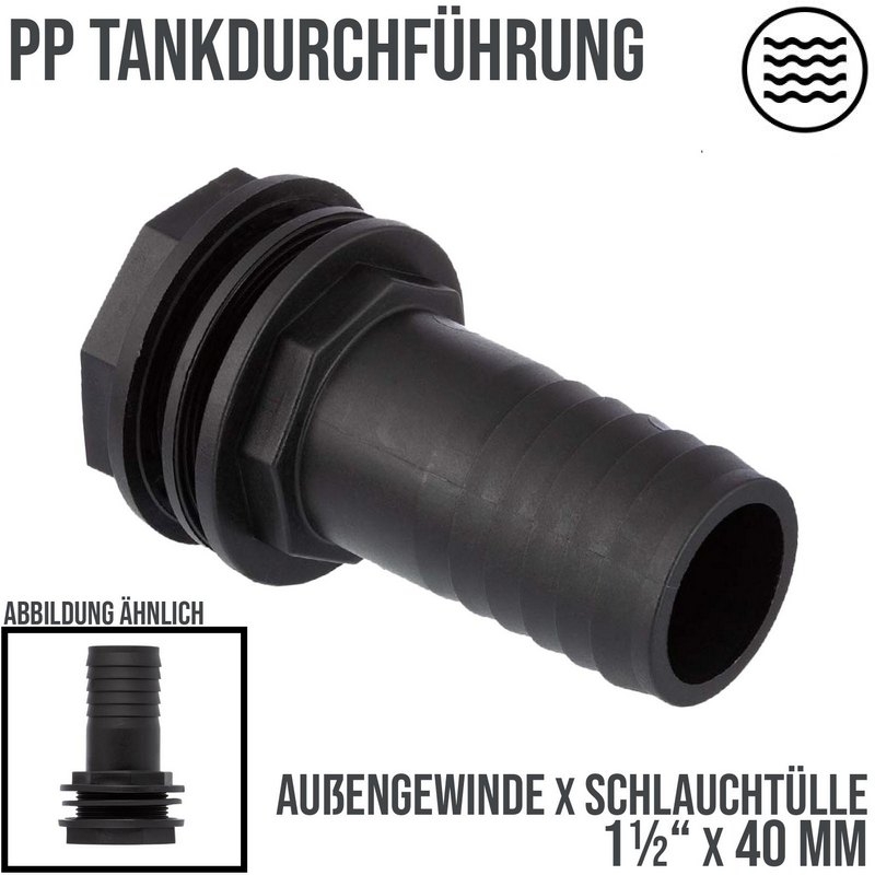 1 1/2" x 40 mm Tank Regentonne Durchführung Außengewinde x Schlauch Tülle - PN 6 bar