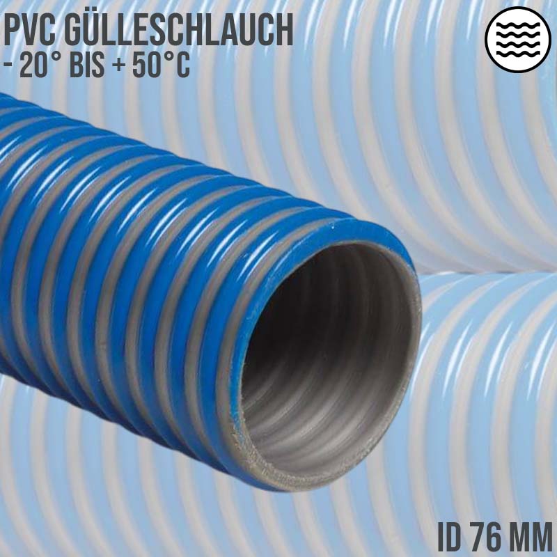 76 mm PVC Saug Ansaug Spiral Förder Pumpen Gülle Schlamm Wasser Schlauch AGRIFLEX blau/grün