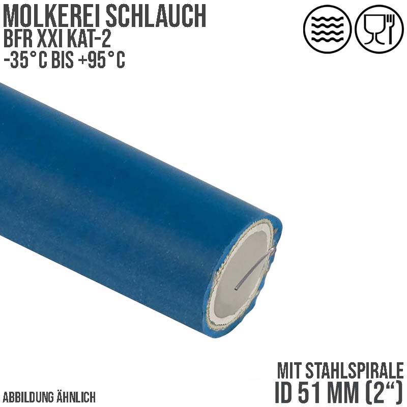 51 mm 2" Molkerei Milch Lebensmittel Schlauch Stahlspirale BfR FDA NBR NVC blau weiß - PN 10 bar