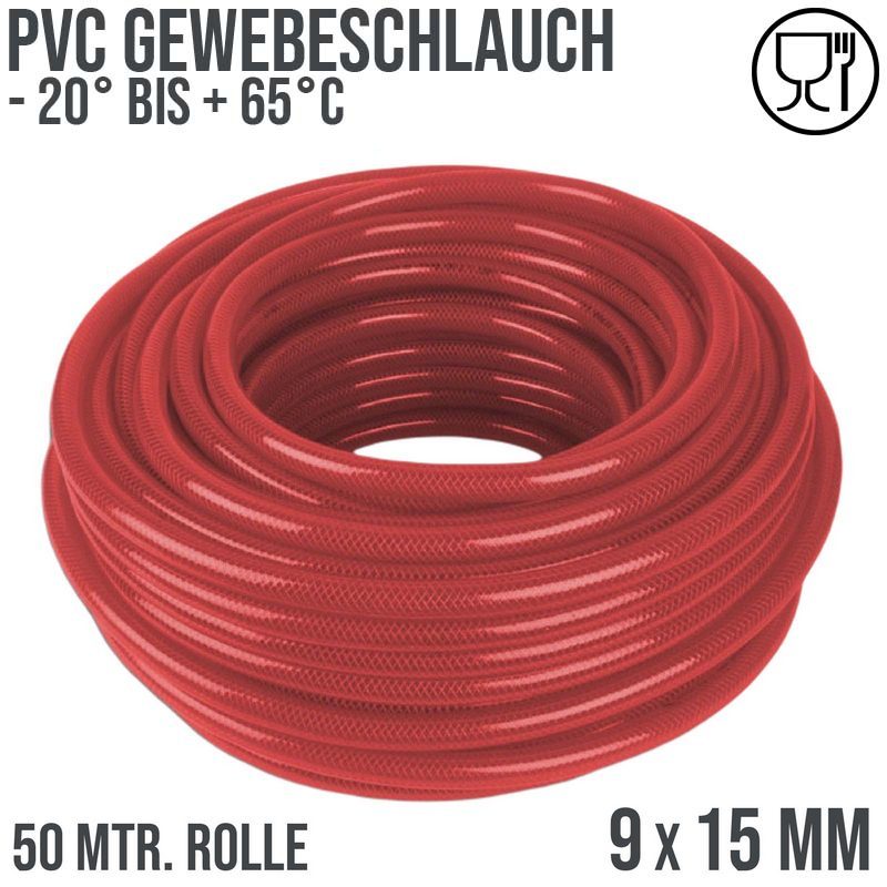 9 x 15 mm Gewebe Druckluft Universal Wasser Luft Kompressor Schlauch rot PN 22 bar - 50 m