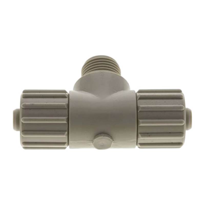 20 x 13 mm x 3/4" T-Stück 90° Außengewinde TX Fitting Gewebe Schlauch Verbinder FDA PP beige - PN 10 bar