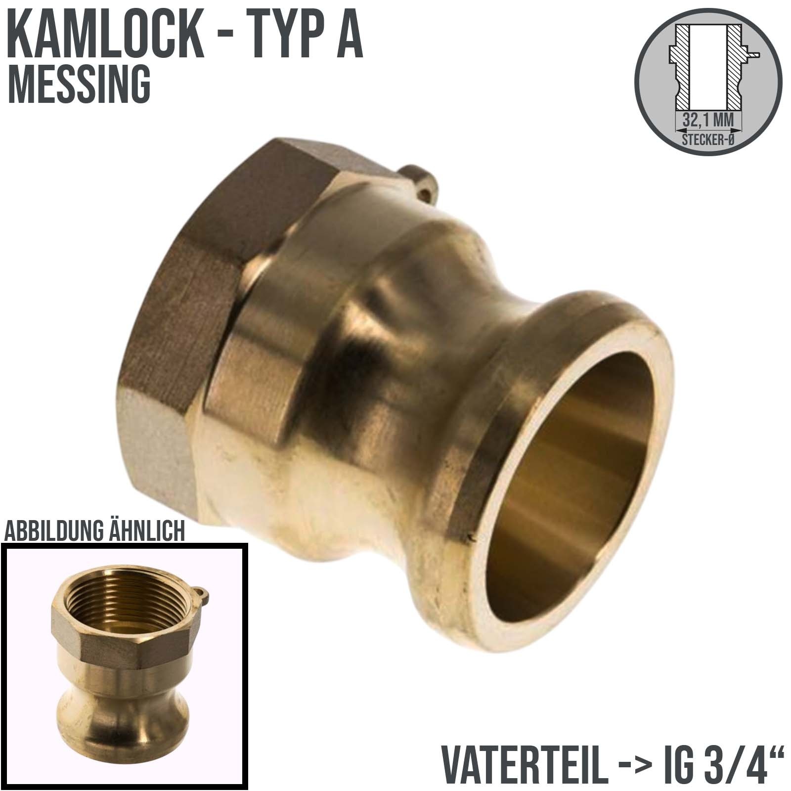 Kamlock Typ A - Vaterteil Messing - 32,1 mm Stecker mit Innengewinde (IG) 3/4" Zoll DN 20 - PN 17 bar