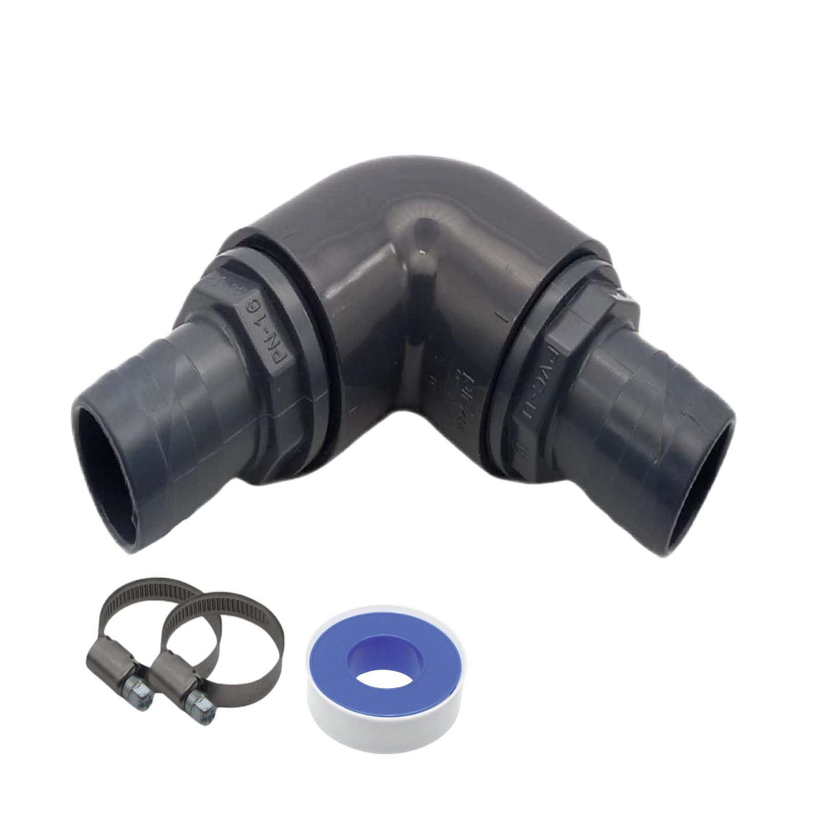 38 mm PVC PROFI Winkel 90° Schlauch Verbinder Stutzen Tülle Pool Teich Garten - PN 10 bar - Montage-Set