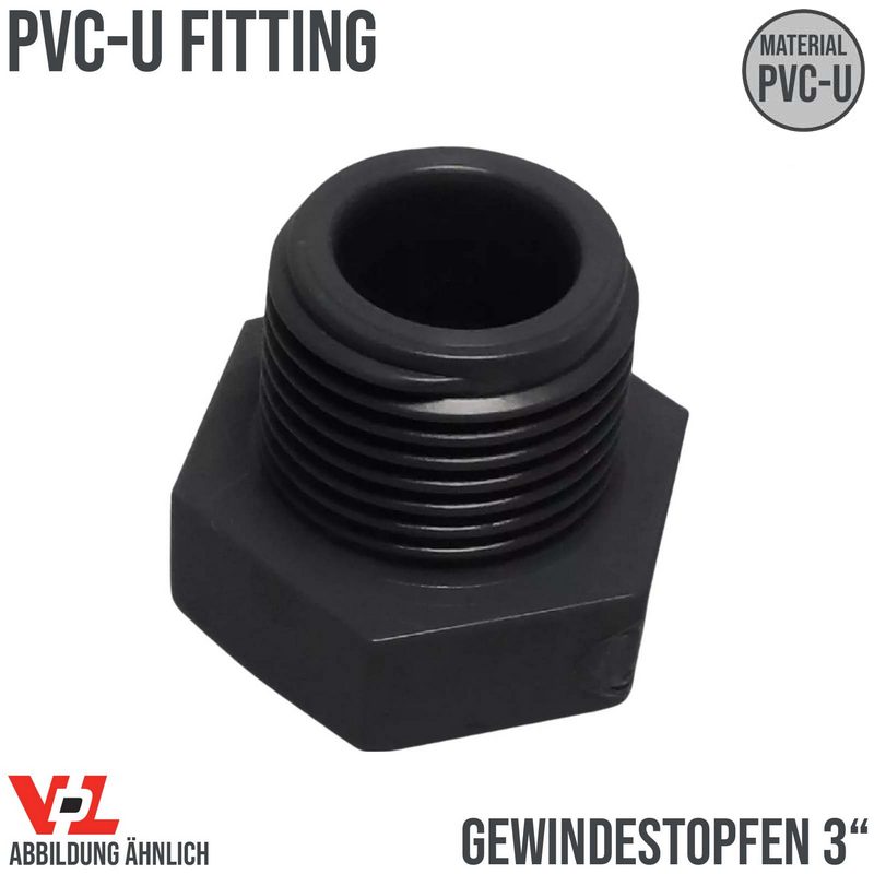 75 mm VDL PVC Klebe Fitting Gewinde Stopfen 3" Muffe Verbinder - PN 10 bar