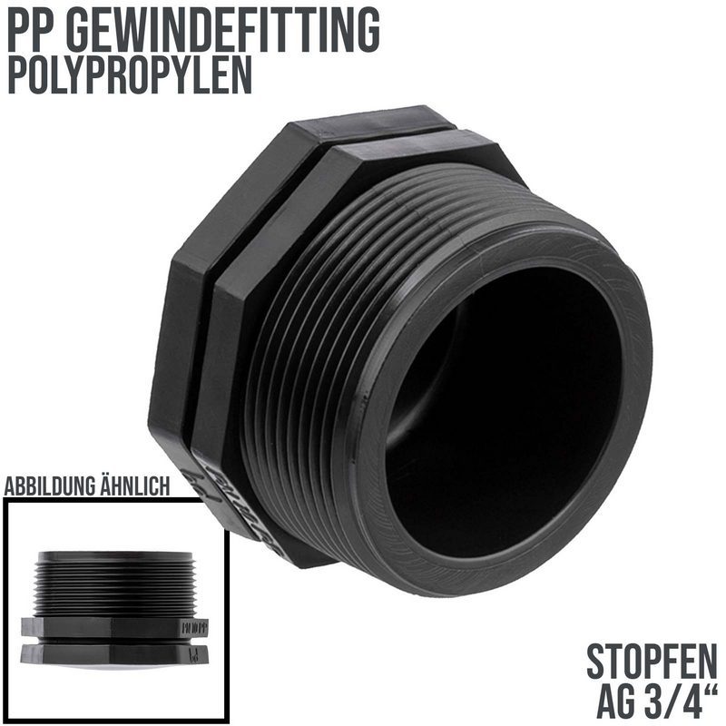 3/4" PP Gewinde Fitting End Stopen schwarz Außengewinde IG Polypropylen - PN 10 bar