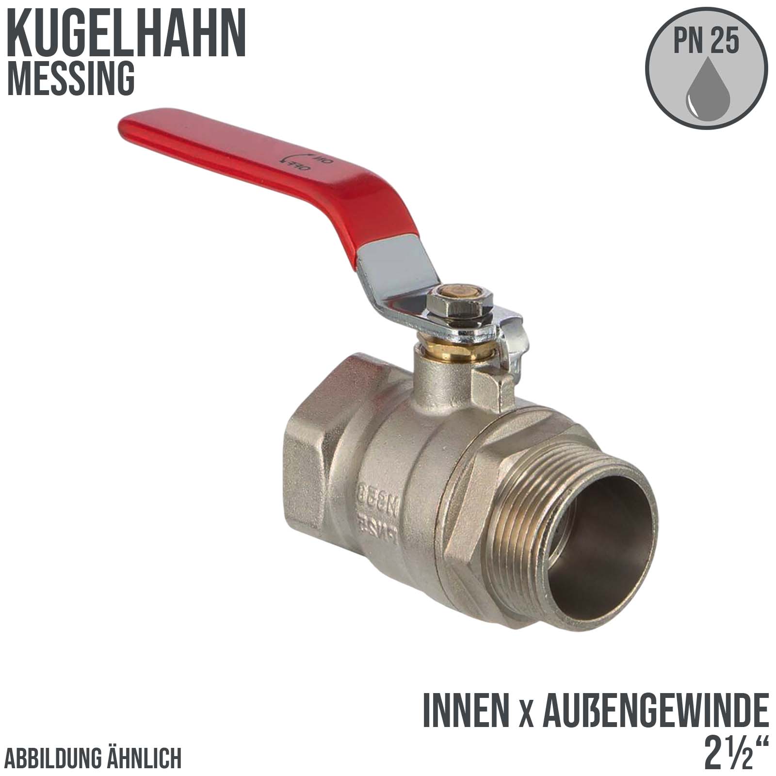 2 1/2" DN 63 Kugelhahn voller Durchgang Messing Innen x Außengewinde - PN 25 bar