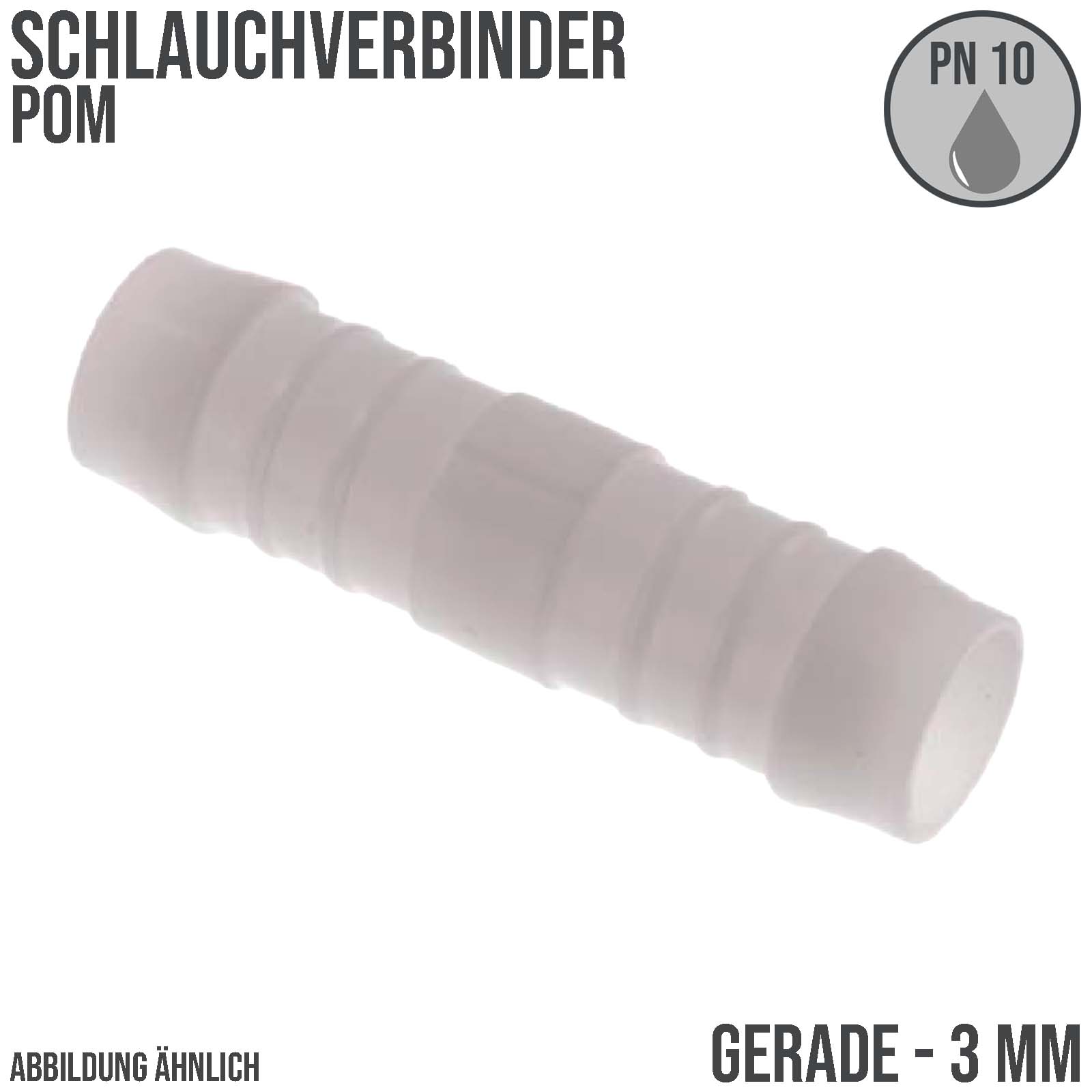 3 mm POM Schlauch Verbinder Stutzen Tülle Kupplung Fitting weiss PN 10 bar