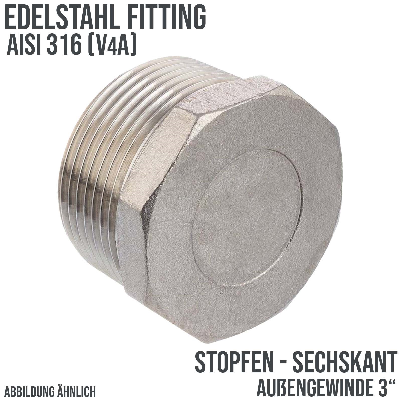 3" Edelstahl Fitting V4A AISI 316 Nr. 290 - Stopfen Sechskant Außengewinde AG - PN 16 bar