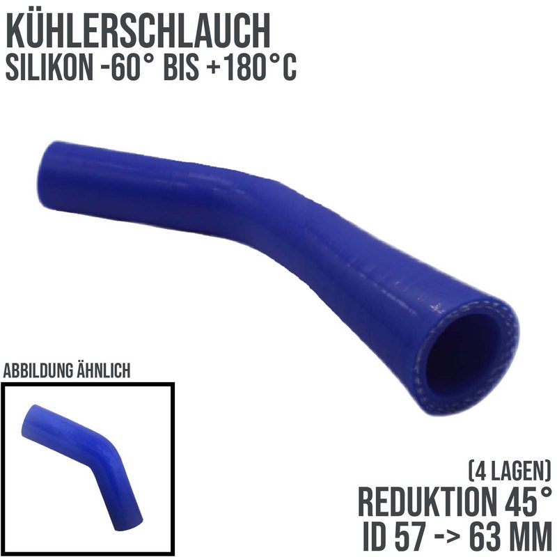 57 -> 63 mm ID Kühlerschlauch Reduktion 45° Verbinder Silikon LLK Ladeluft Kühlmittel Schlauch blau