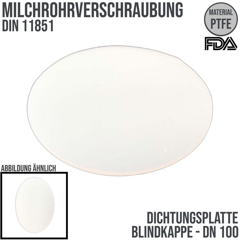 DN 100 Milchrohr DIN 11851 Dichtung Bild Platte Kappe Mutter PTFE FDA weiss