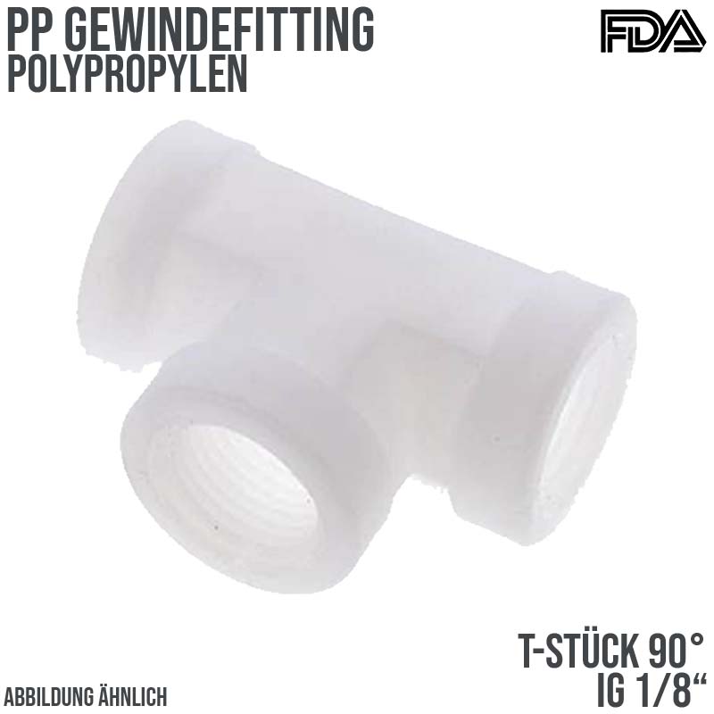 1/8" PP Gewinde Fitting FDA T-Stück 90° 2-fach Innengewinde Verbinder weiß - PN 10 bar