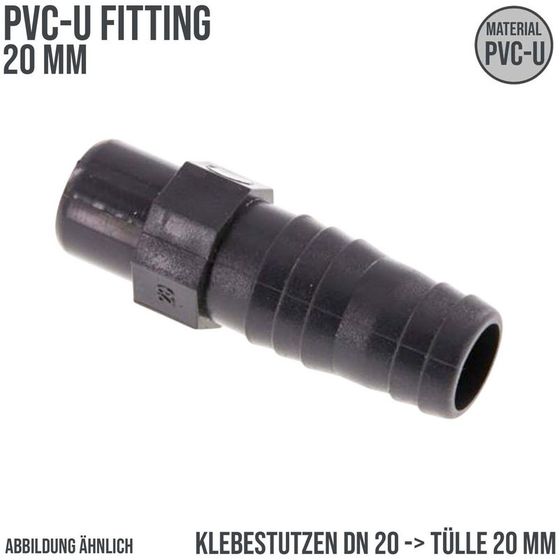 20 mm PVC Klebefitting Schlauch Klebe Tülle Stutzen Verbinder Pool Teich DN20 -> 20 mm - PN 10 bar