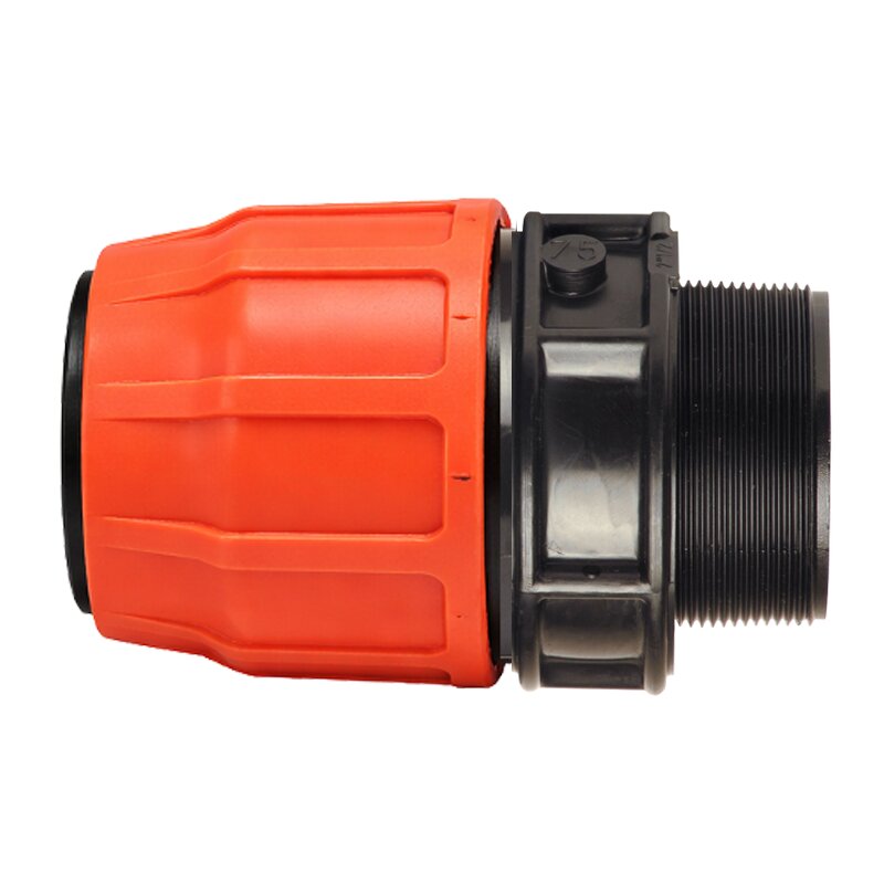63 mm x 2" PE PP Fitting Layflat Klemm Verbinder Kupplung x Außengewinde AG Flach Schlauch - PN 10 bar