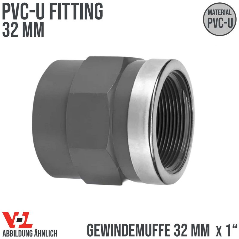 32 mm VDL PVC Klebe Fitting Gewinde Muffe Verbinder verstärkt 32 mm x 1" - PN 16 bar
