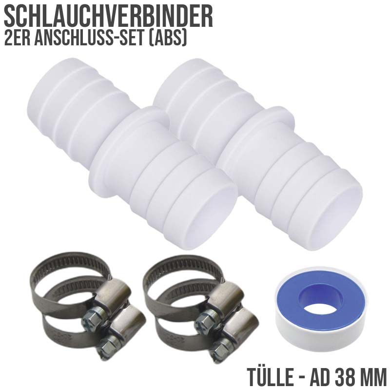 Schlauchverbinder Tülle Doppel Klebe Stutzen Schlauch Pool Verbinder 38mm SET (7-teilig)
