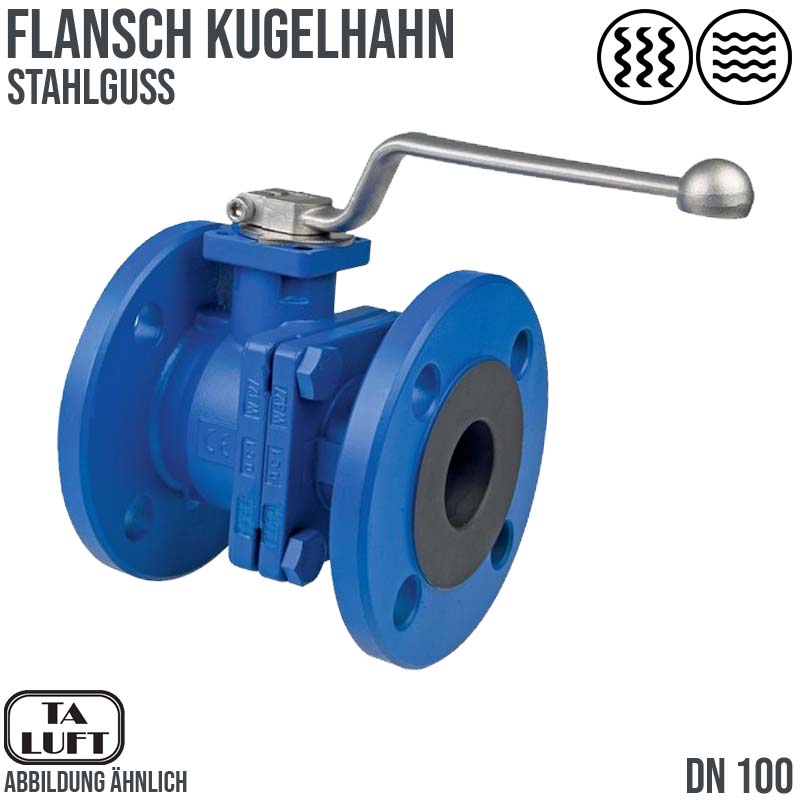 DN 100 Flansch Kugelhahn 2-teilig Gussgehäuse Kugel Messing DVGW Gas - PN 40 bar