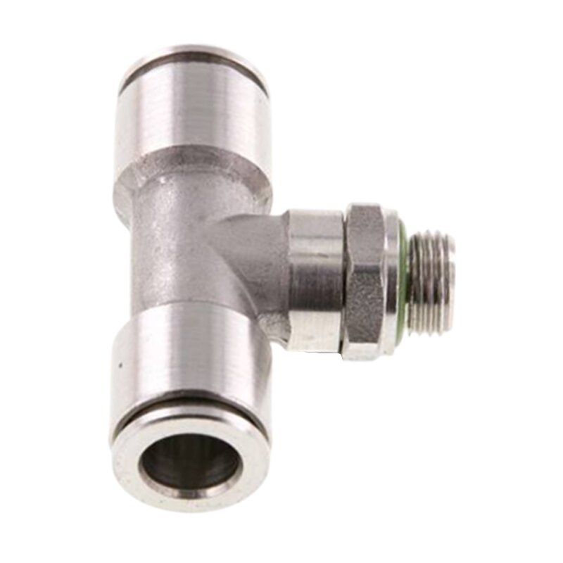 12 mm x 1/2" Pneumatik Steck Verbinder T-Stück 90° IQS Edelstahl VA 1.4404 Außengewinde zylindrisch - PN 15 bar
