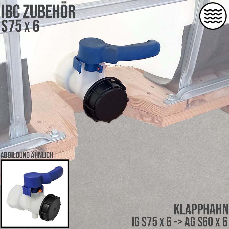 S60 x 6 IBC Auslauf Hahn Butterfly Klapp Container Tank Zubehör weiß PN 10 bar