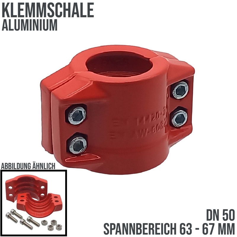 DN 50 Klemmschale Aluminium rot Spannbereich 63 - 67 mm für Schlauch ID x AD 50 x 66 mm - PN 25 bar