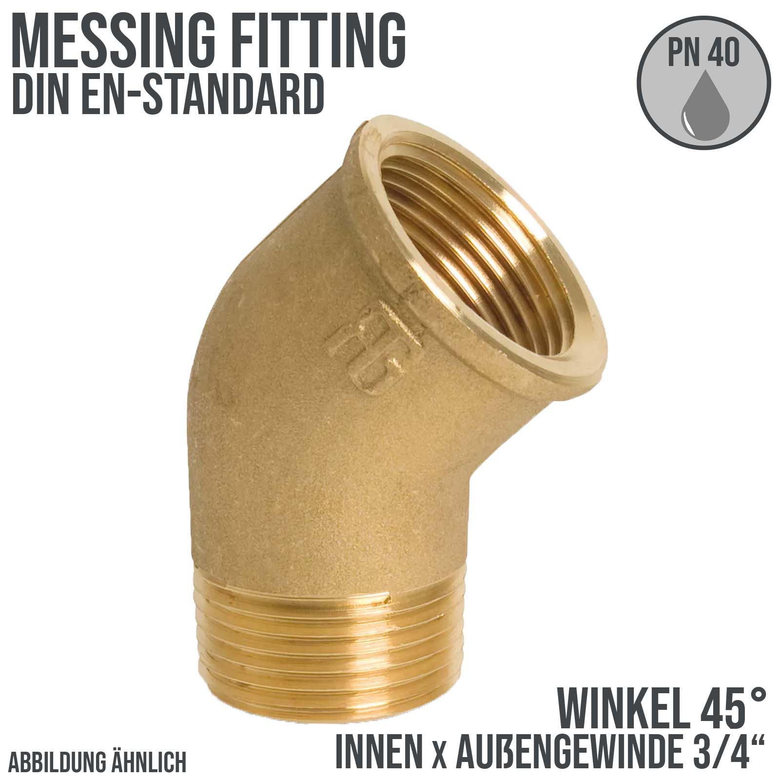 3/4" Winkel 45° Innen x Außengewinde IG x AG Messing Fittings PN 40 bar