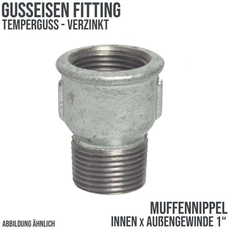 1" Gusseisen Temperguss Fitting Nr. 529A Muffennippel Innen x Außengewinde IG AG DVGW PN 25 bar