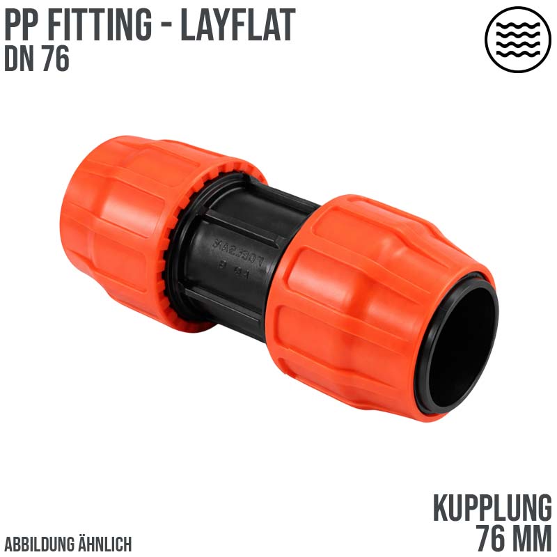 76 mm PE PP Fitting Layflat Klemm Verbinder Kupplung Flach Schlauch - PN 6 bar