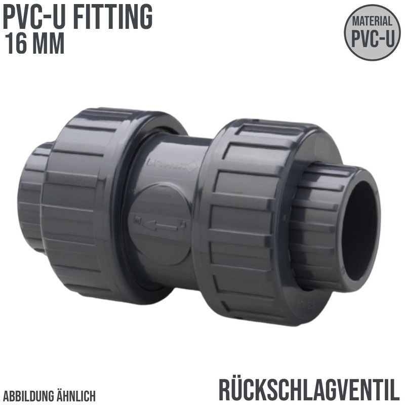 16 mm PVC Rückschlag Ventil federbelastet Klebe Muffe grau - PN 16 bar