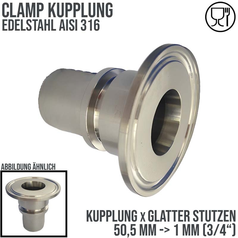 CLAMP Kupplung 50,5 mm Schlauch Stutzen Tülle glatt 25 mm 1" - PN 16 bar