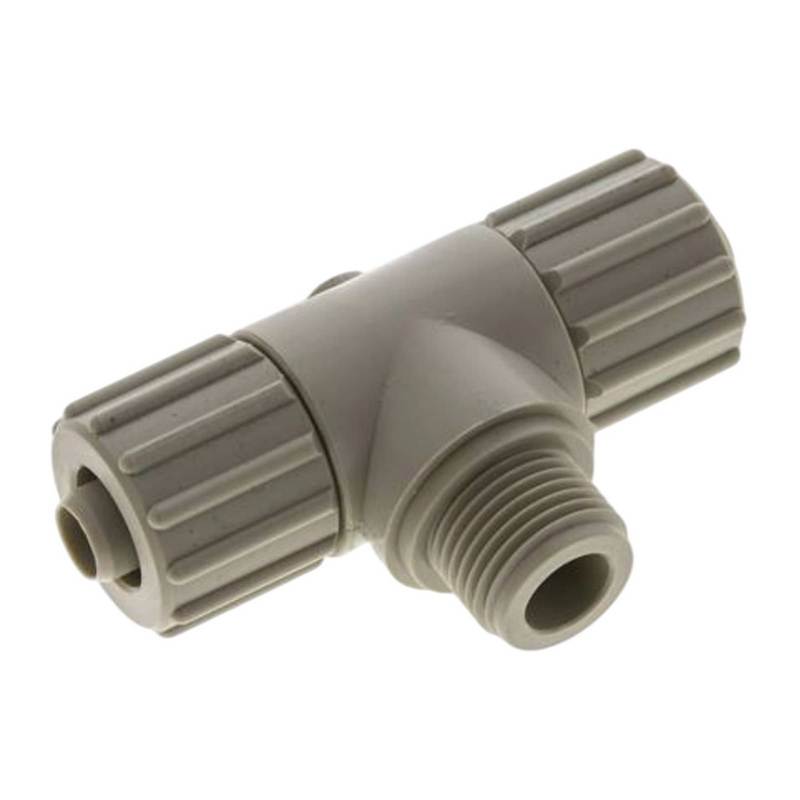 10 x 4 mm x 1/8" T-Stück 90° Außengewinde TX Fitting Gewebe Schlauch Verbinder FDA PP beige - PN 10 bar