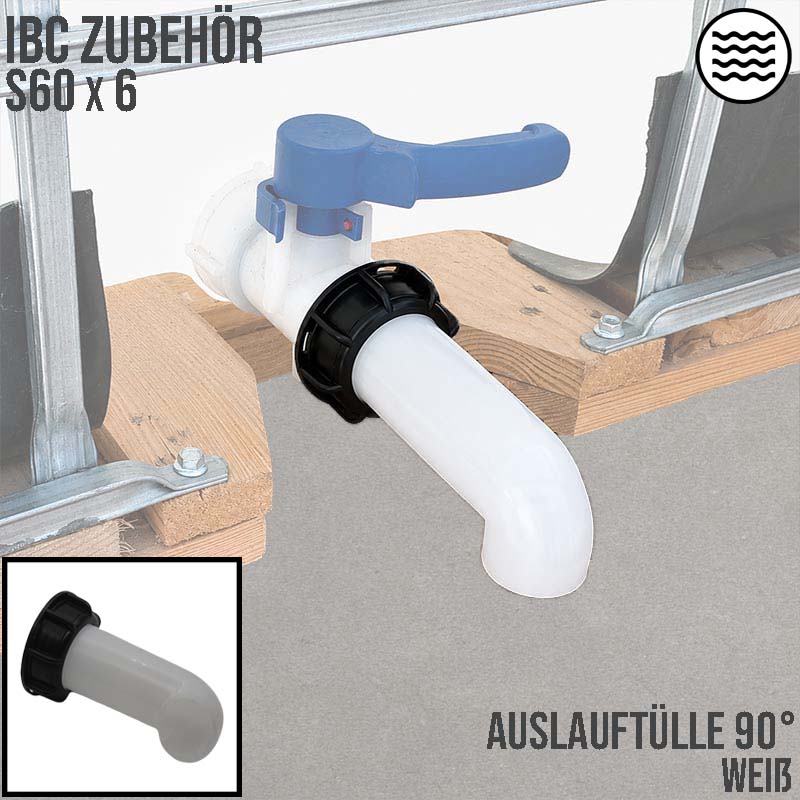 S60 x 6 IBC Auslauftülle 90° mit Überwurfmutter Container Tank Zubehör weiß