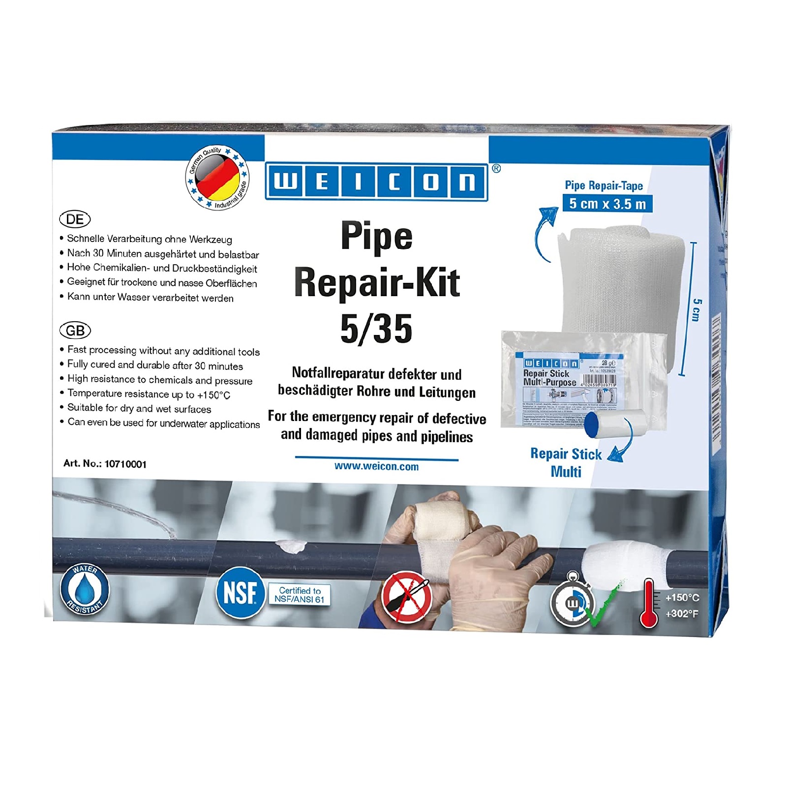 Rohr Pipe Leitungen Notfall Leck Risse Reparatur Kit 5,0 cm x 3,5 m