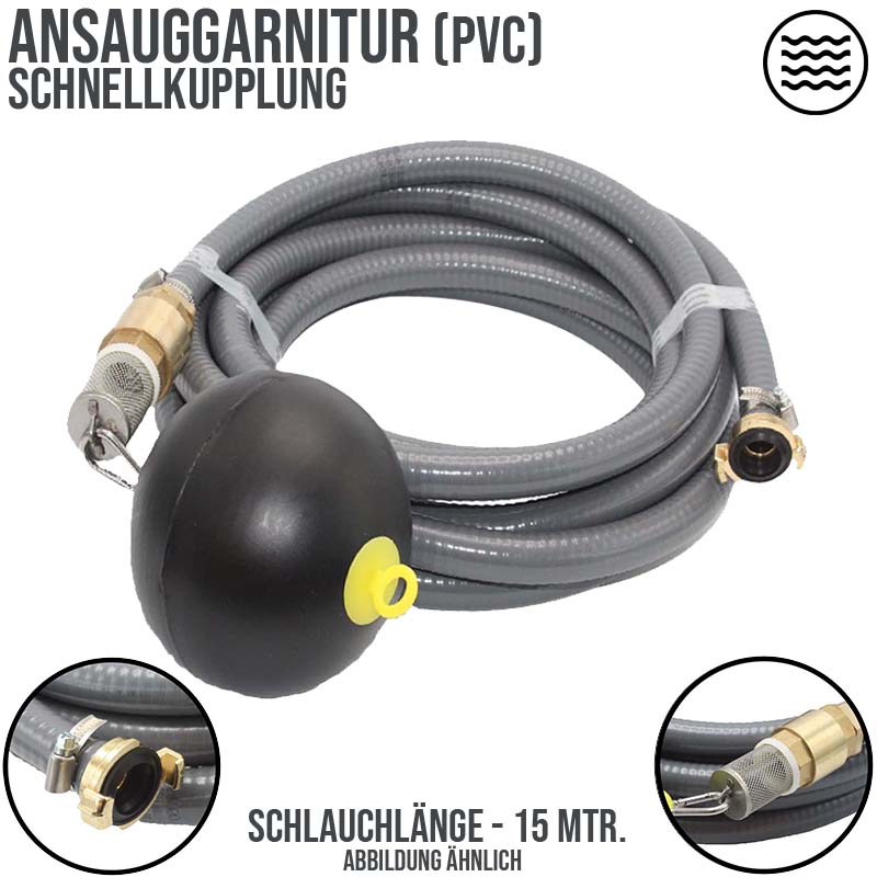19 mm 3/4" Zoll Ansaug Saug Schlauch Pumpen Garnitur schwimmende Entnahme Schnellanschluss grau - 15 m