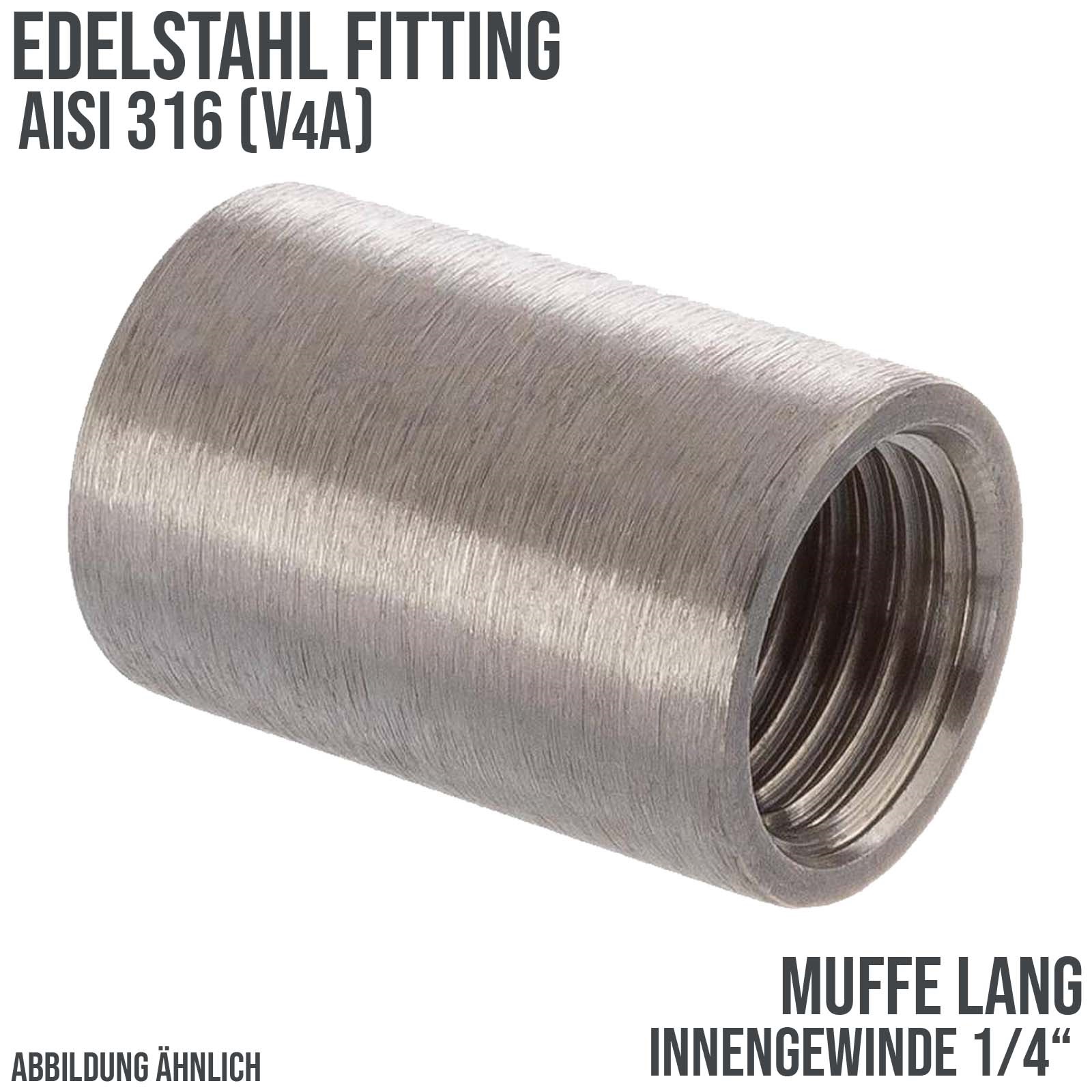 1/4" Edelstahl Fitting V4A AISI 316 Muffe lang (24,5 mm) Innengewinde IG - PN 16 bar