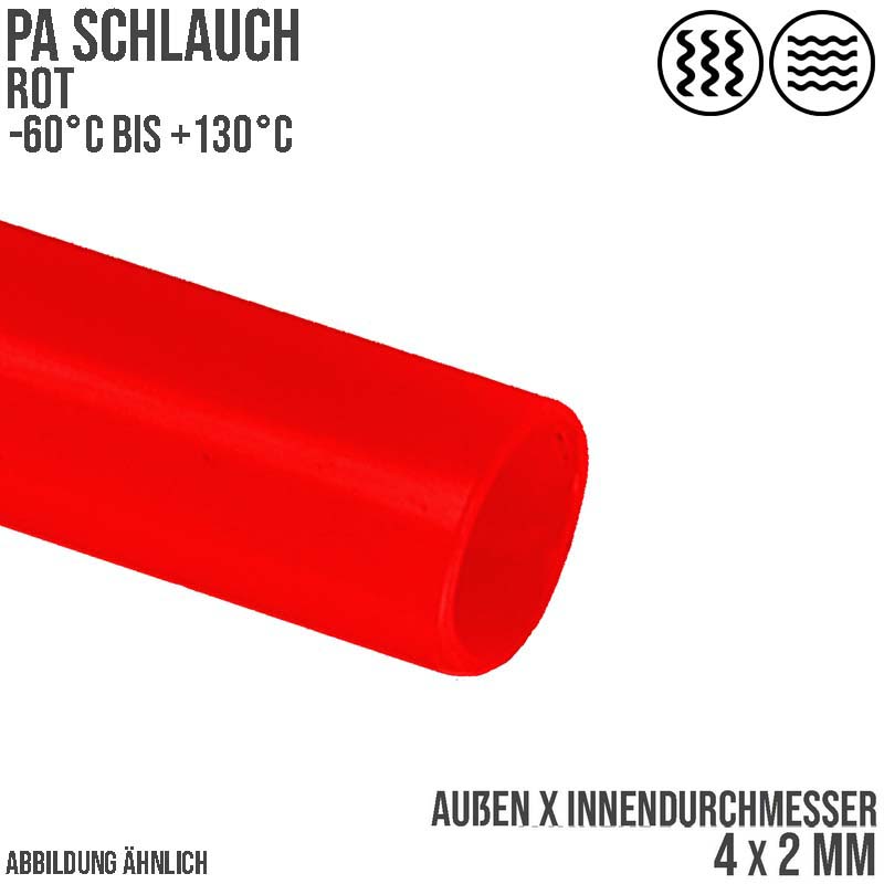 4 x 2 mm Polyamid PA Pneumatik Schlauch rot - PN 44 bar