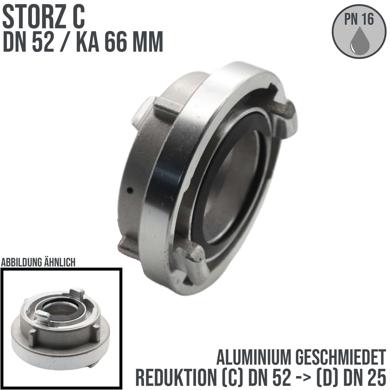 STORZ C DN 52 KA 66 auf D DN 25 KA 31 Reduktion Reduzierer Adapter Kupplung Schlauch Aluminium - PN 16 bar