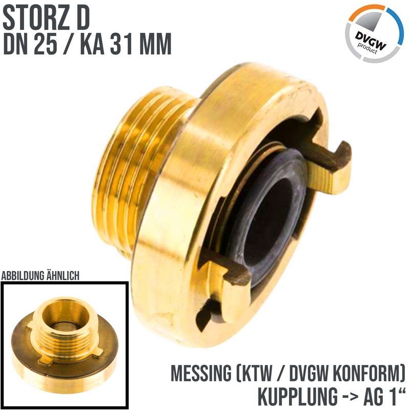 STORZ D DN 25 KA 31 Messing Kupplung Außengewinde AG 1" Saug Bau Feuerwehr Schlauch KTW NBR - PN 16 bar