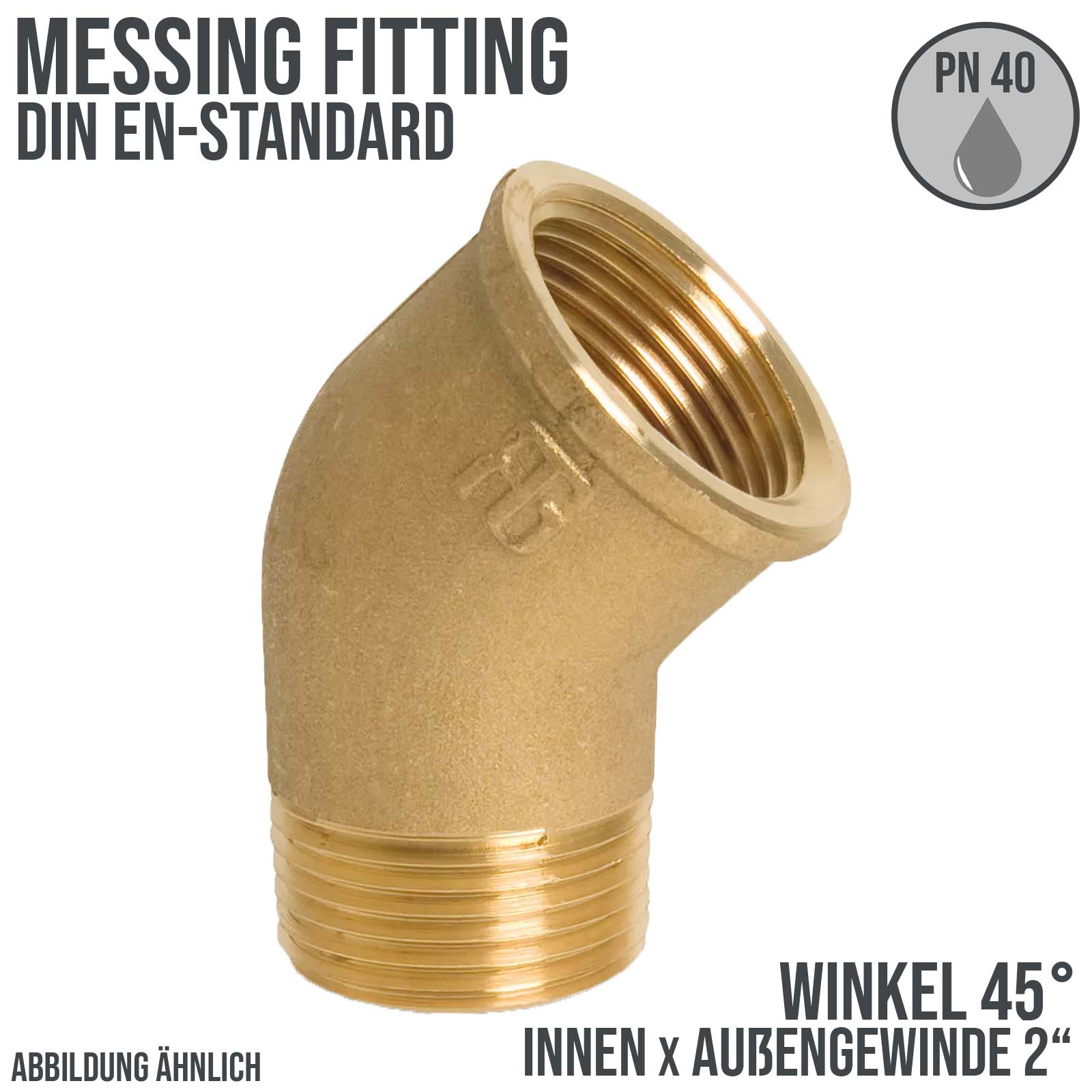 2" Winkel 45° Innen x Außengewinde IG x AG Messing Fittings PN 40 bar