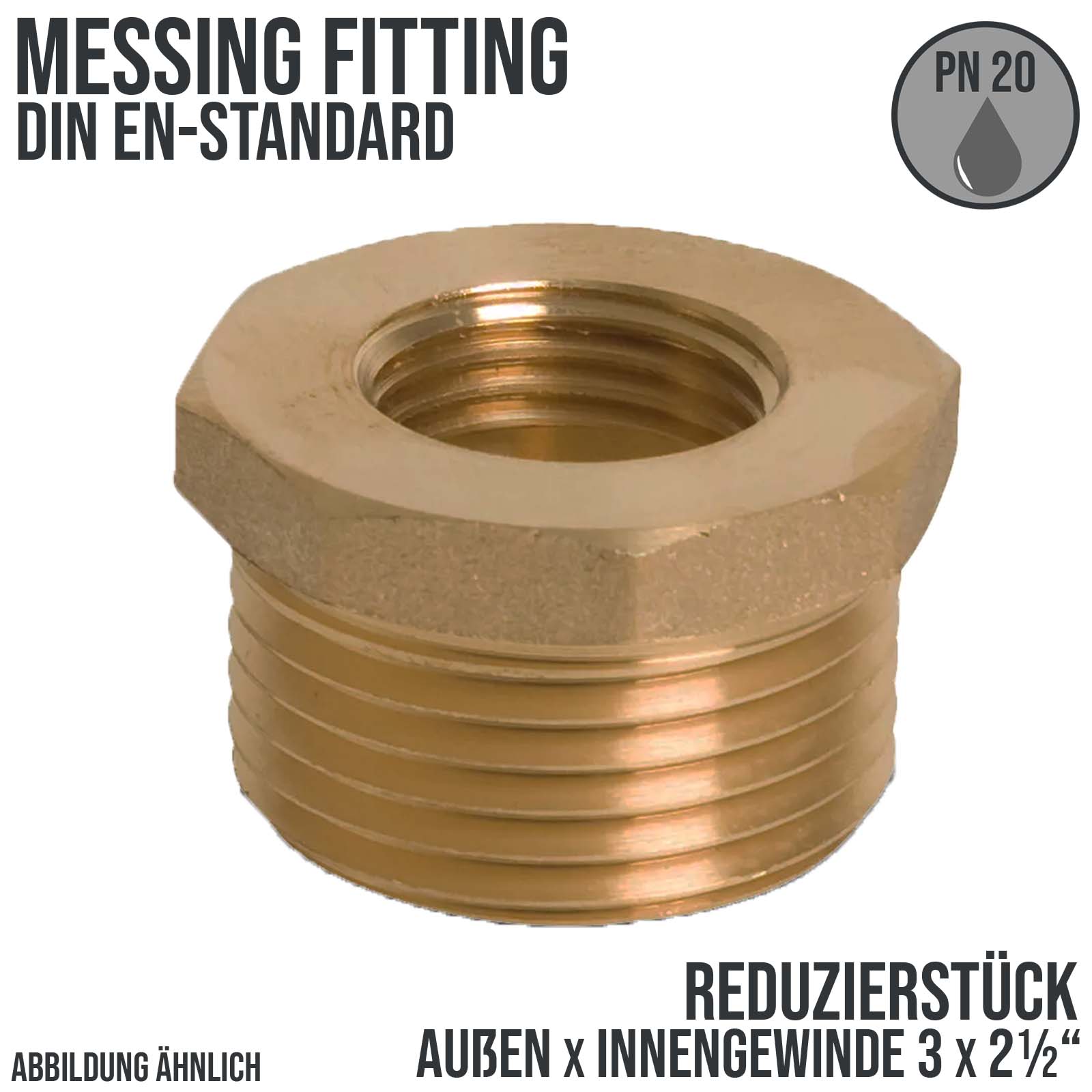 3" x 2 1/2" Reduzier Stück Nr. 241 Außen x Innengewinde AG x IG Messing Fittings PN 20 bar