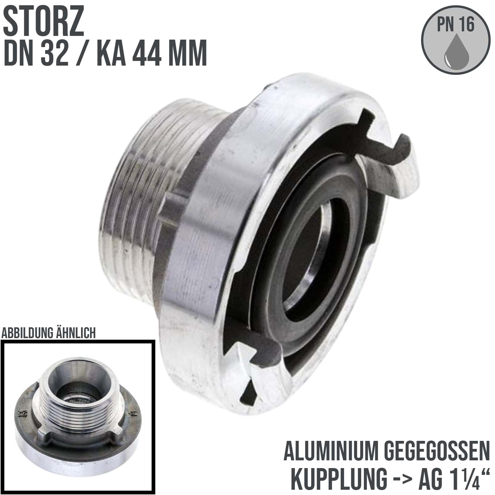 STORZ DN 32 KA 44 Kupplung Außengewinde AG 1 1/4" Saug Bau Feuerwehr Schlauch Aluminium - PN 16 bar
