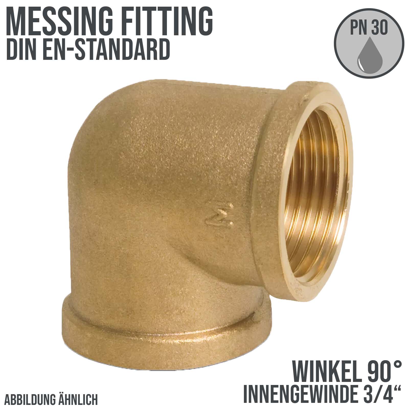 3/4" Winkel 90° Innen x Innengewinde IG Messing Fittings PN 30 bar