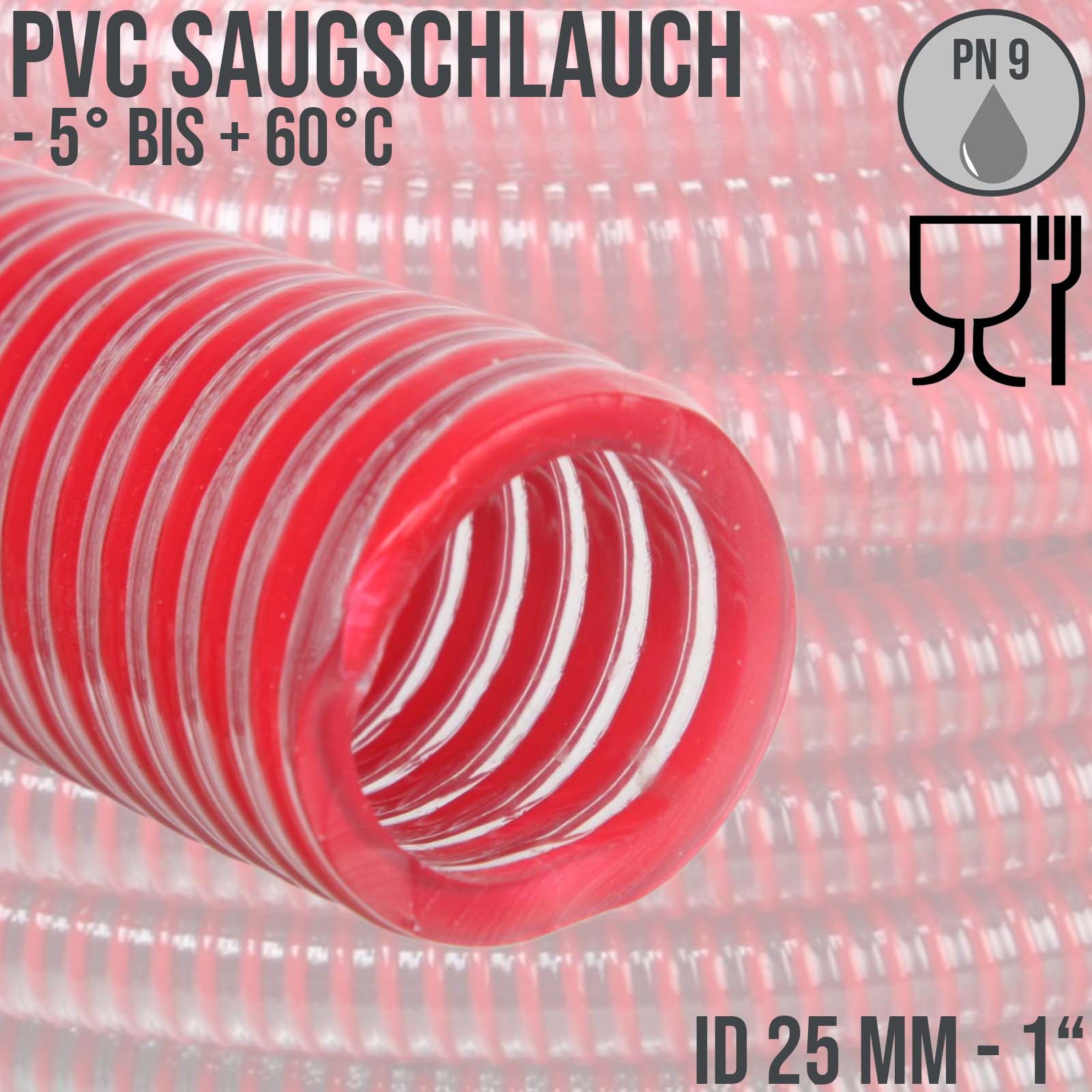 25 mm 1" Zoll Saug Ansaug Spiral Förder Pumpen Wein Alkohol Milch Schlauch rot - PN 9 bar