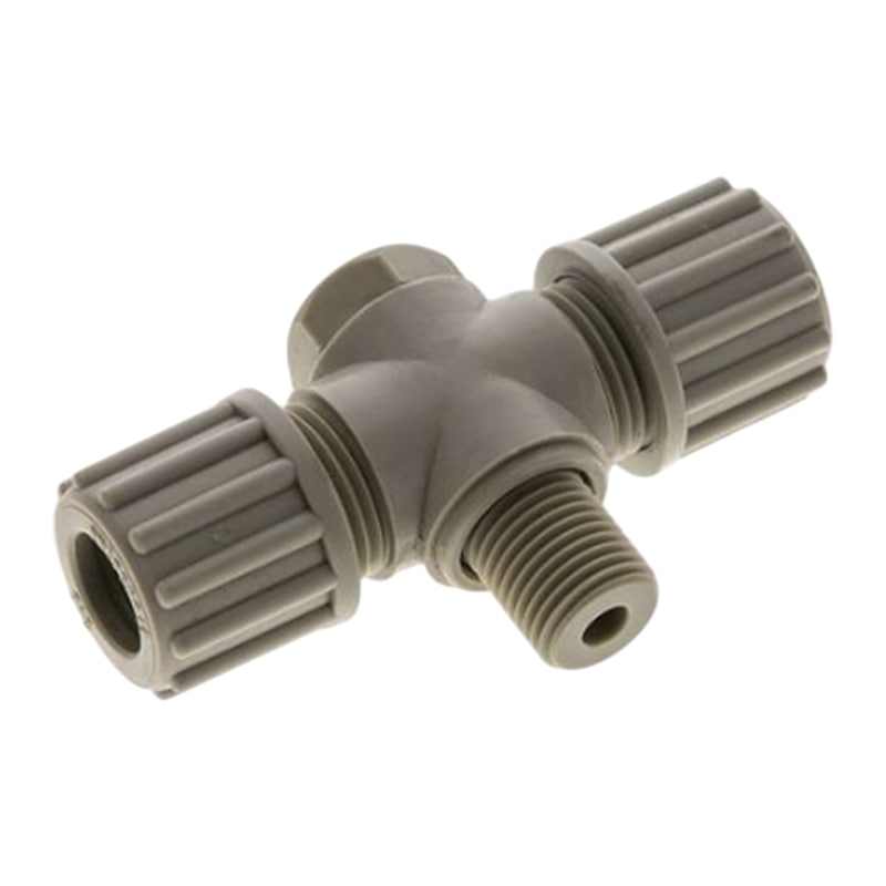 6 x 4 mm x 1/8" T-Stück 90° Kupplung Aussengewinde PA PP Schlauch Verbinder FDA drehbar - PN 10 bar
