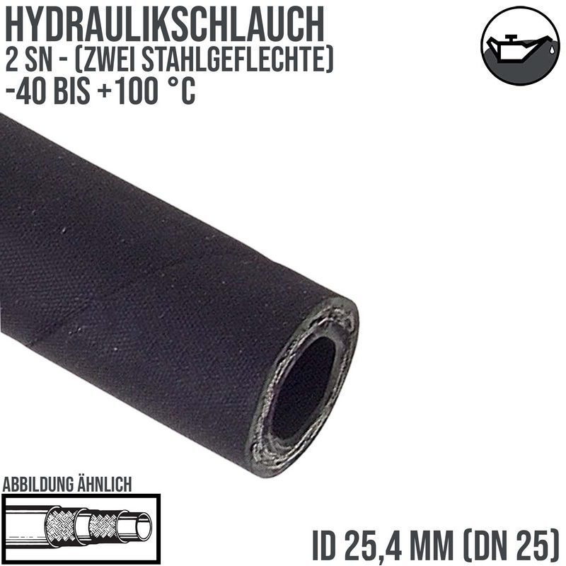 25,4 x 36,8 mm 2 SN DN 25 Hochdruck Hydraulik Wasser Kraftstoff Schlauch zweifach Draht Einlage schwarz EN 853 - PN 175 bar
