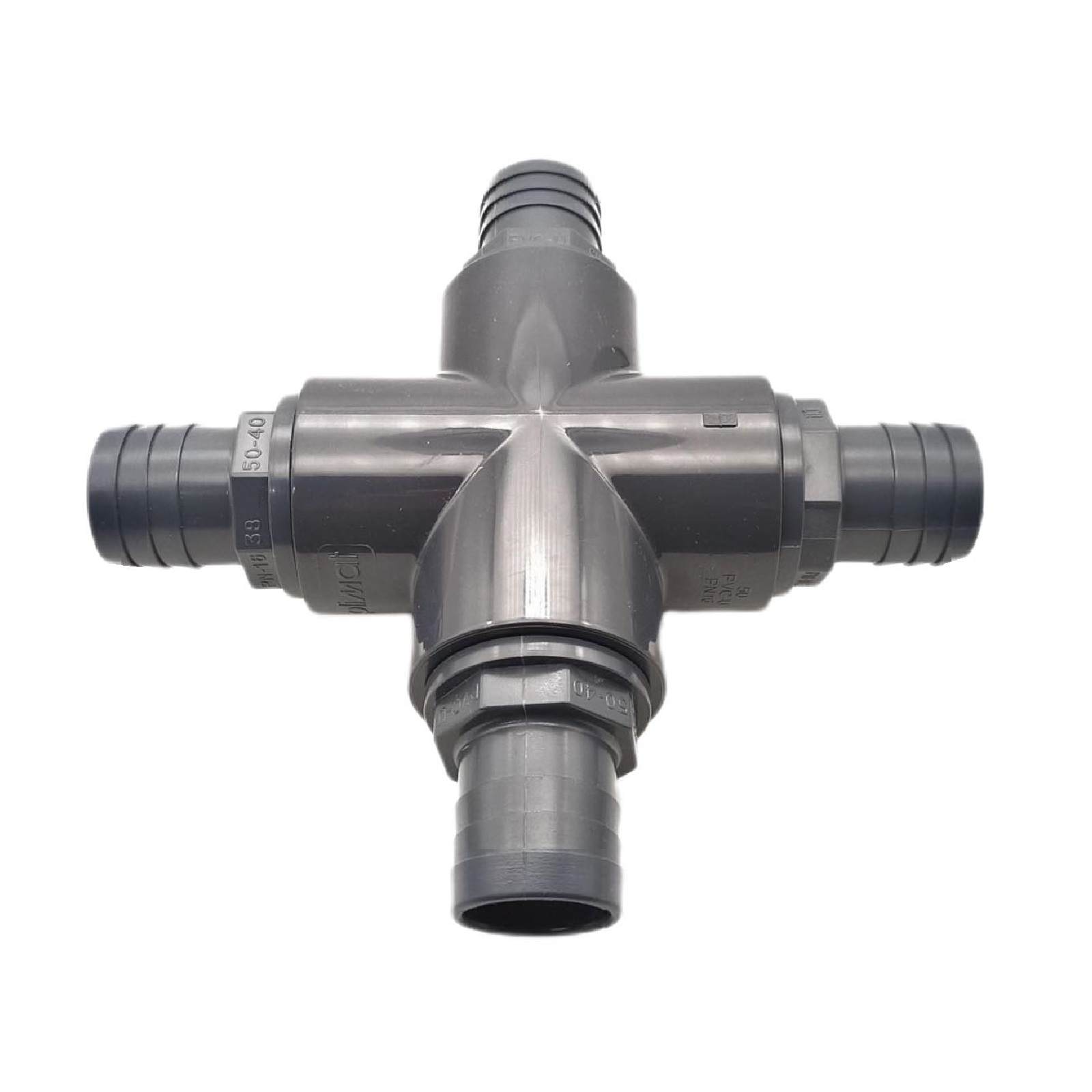 38 mm PVC PROFI Kreuz 90° Schlauch Verbinder Stutzen Tülle Pool Teich Garten - PN 10 bar - Montage-Set